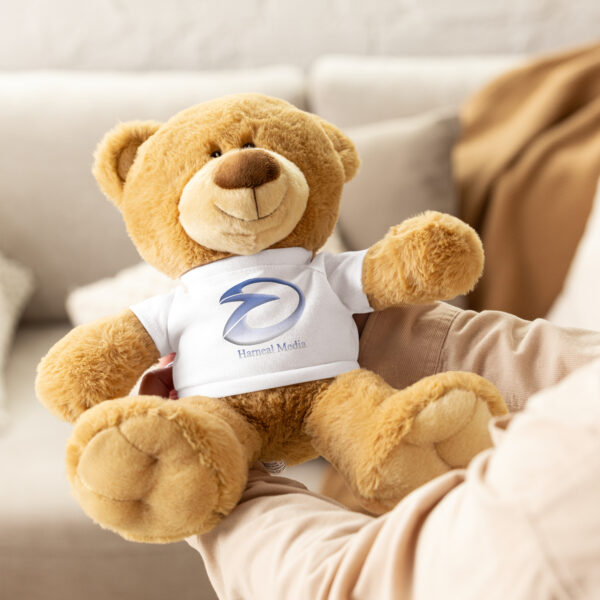 Harneal Media Logo Teddy bear with a t-shirt